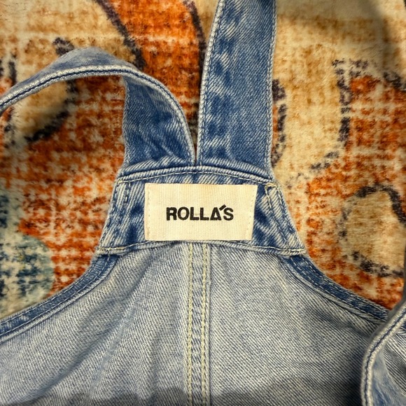 ROLLAS Womens Denim Shortall Overalls Light Wash Distressed Frayed Hem Size 26 - Picture 4 of 7